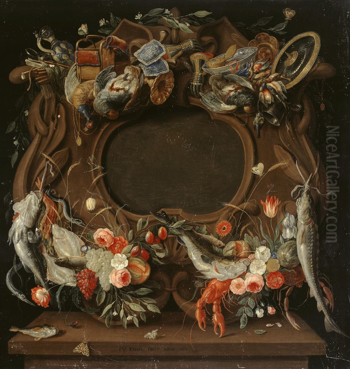 Medallion's Frame with an Allegorical Depiction of the Four Elements Oil Painting by Jan van Kessel the Elder
