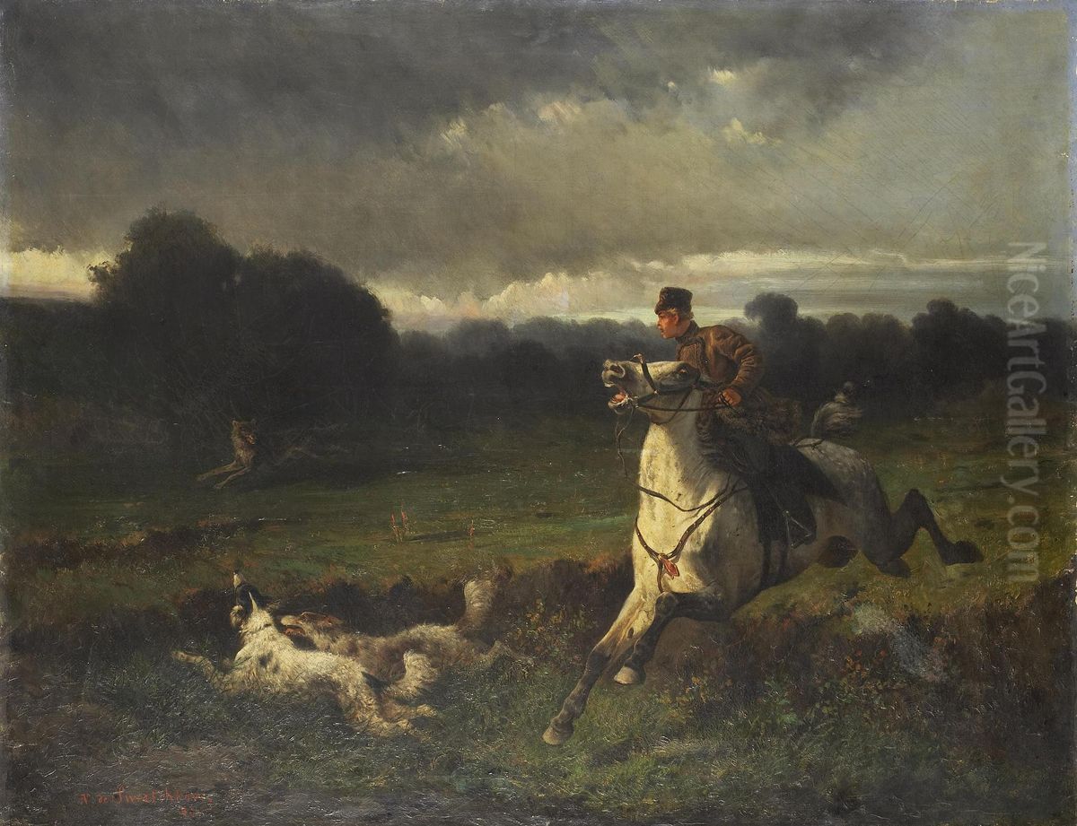 Wolf Hunting Oil Painting by Nikolai Sverchkov