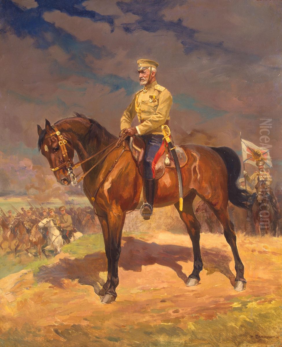 Portrait of Grand Duke Nikolai Nikolayevich (the Younger) on Horseback Oil Painting by Nikolai Samokysh