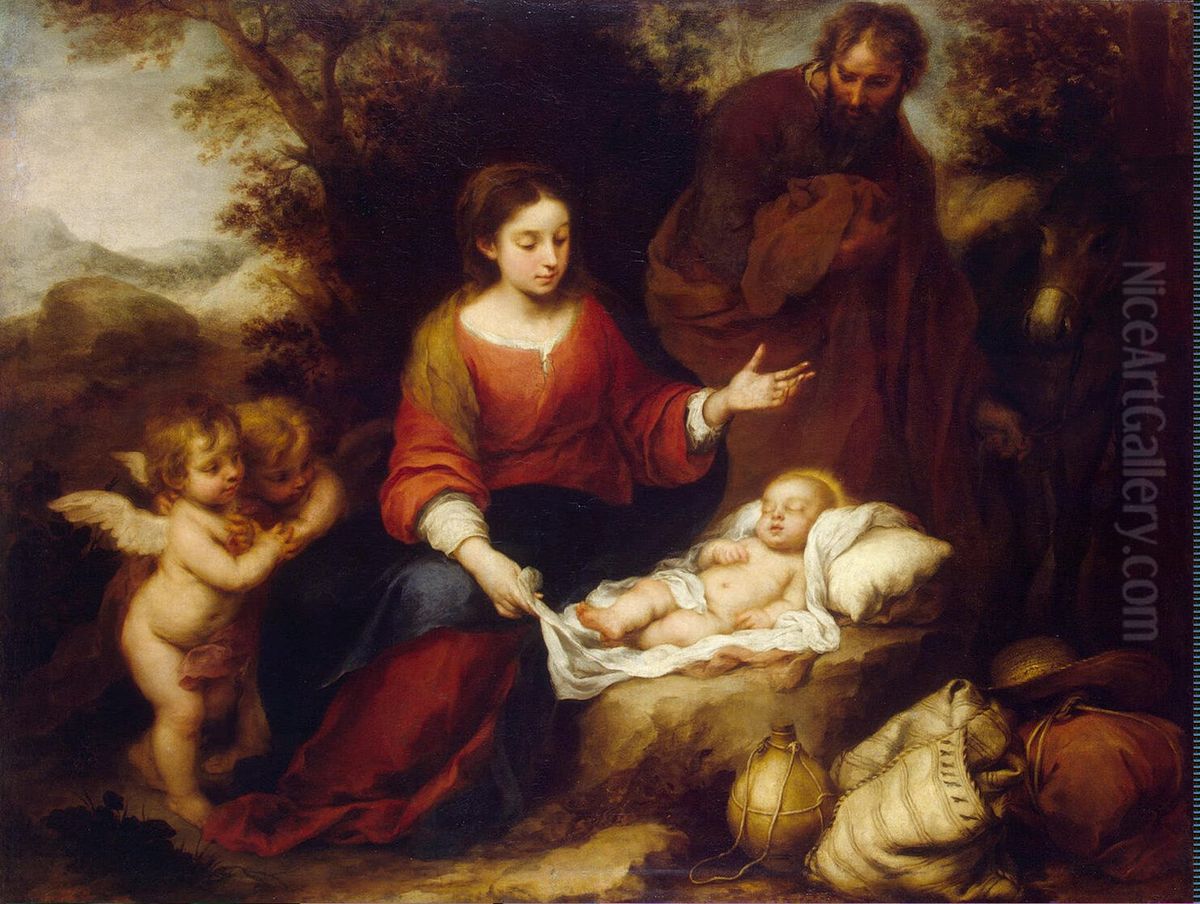 Rest on the Flight into Egypt Oil Painting by Bartolome Esteban Murillo