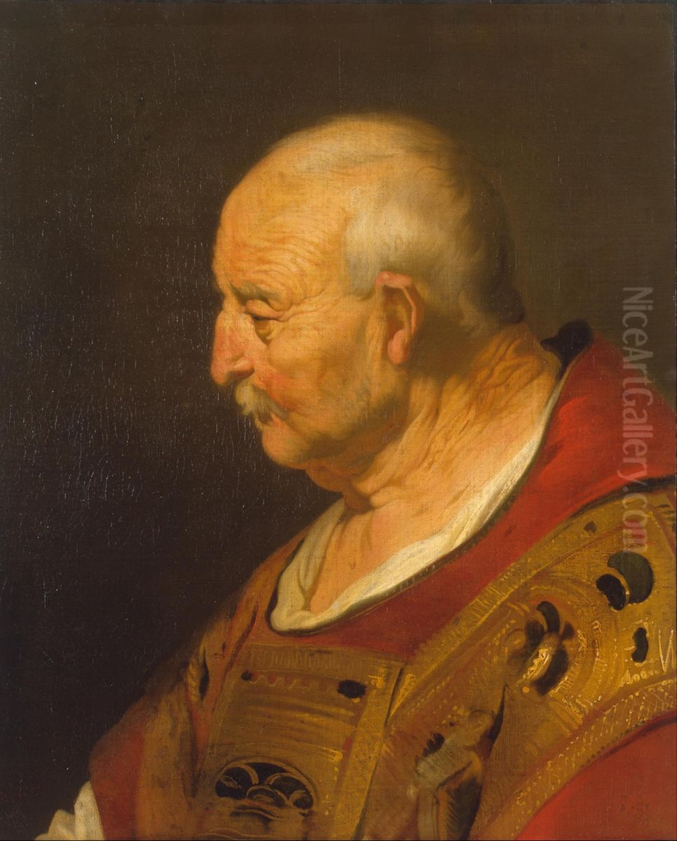 Head of an Old Man in Ecclesiastical Vestments Oil Painting by Jacob Adriaensz Backer