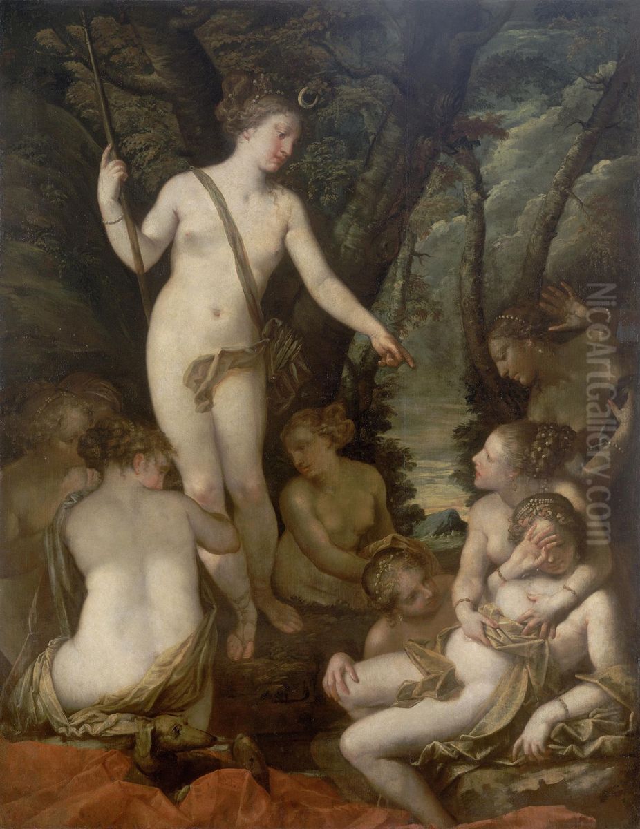 Jupiter in the guise of Diana with the nymph Callisto Oil Painting by Pietro Liberi