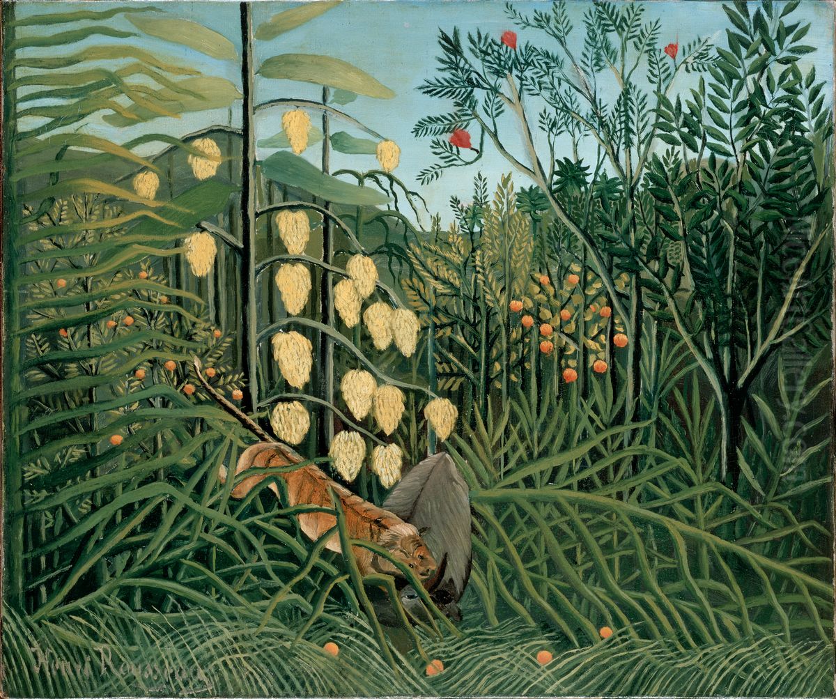 Kampf zwischen Tiger und Buffel Oil Painting by Henri Julien Rousseau