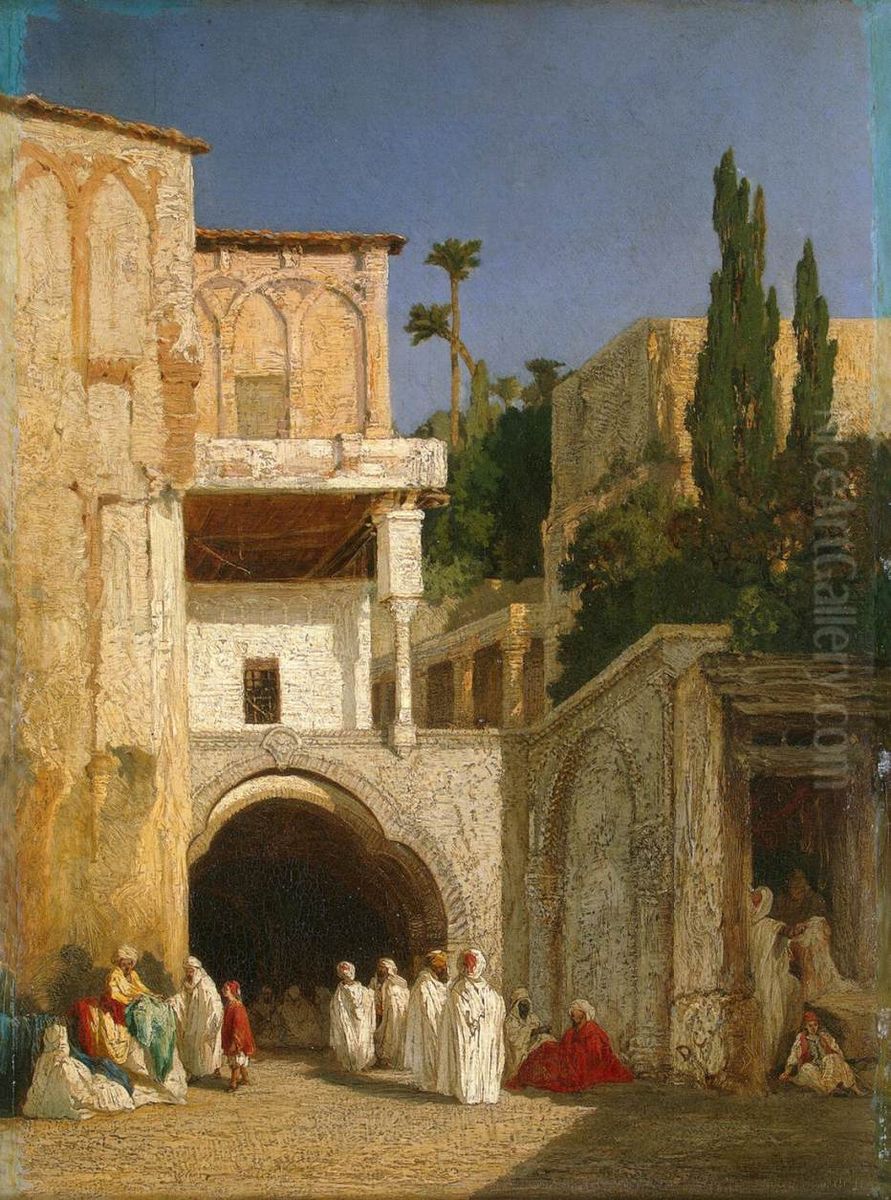 Before a Mosque Oil Painting by Alexandre-Gabriel Decamps