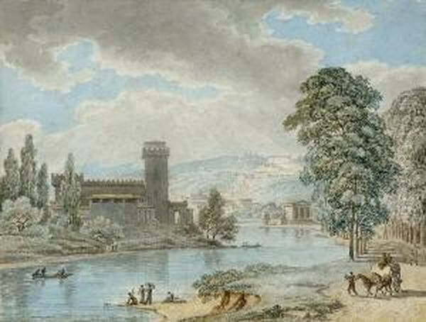 Klassische Flusslandschaft. Oil Painting by Antoine Laurent Castellan