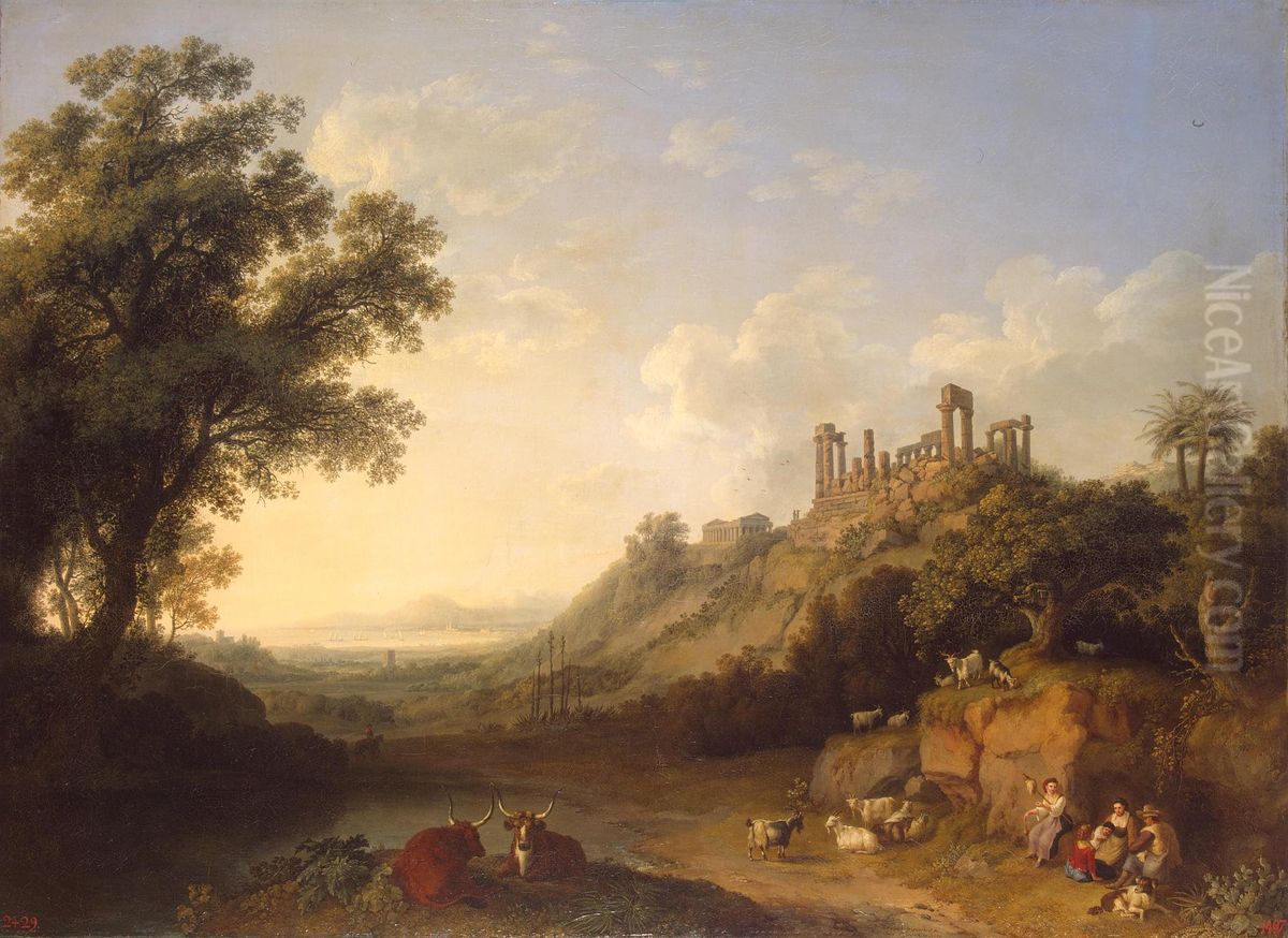 Temple Ruins in Sicily Oil Painting by Jacob Philipp Hackert