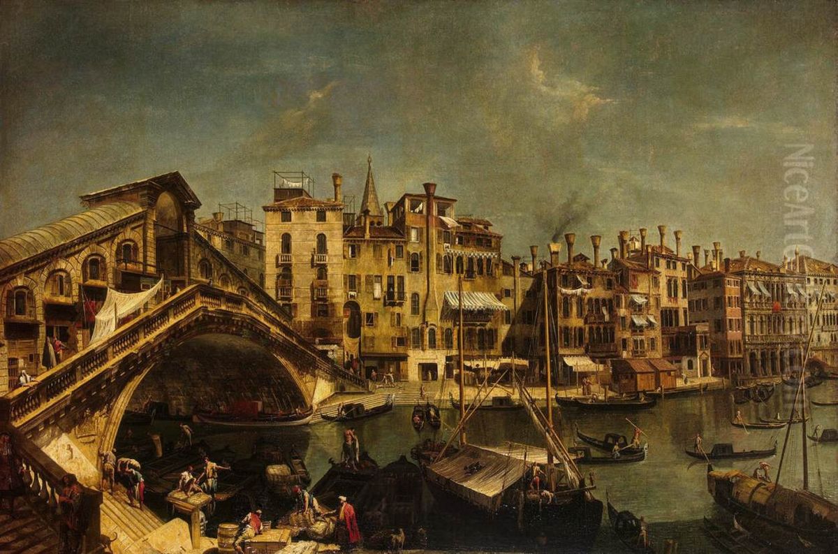 Rialto Bridge in Venice Oil Painting by Michele Marieschi