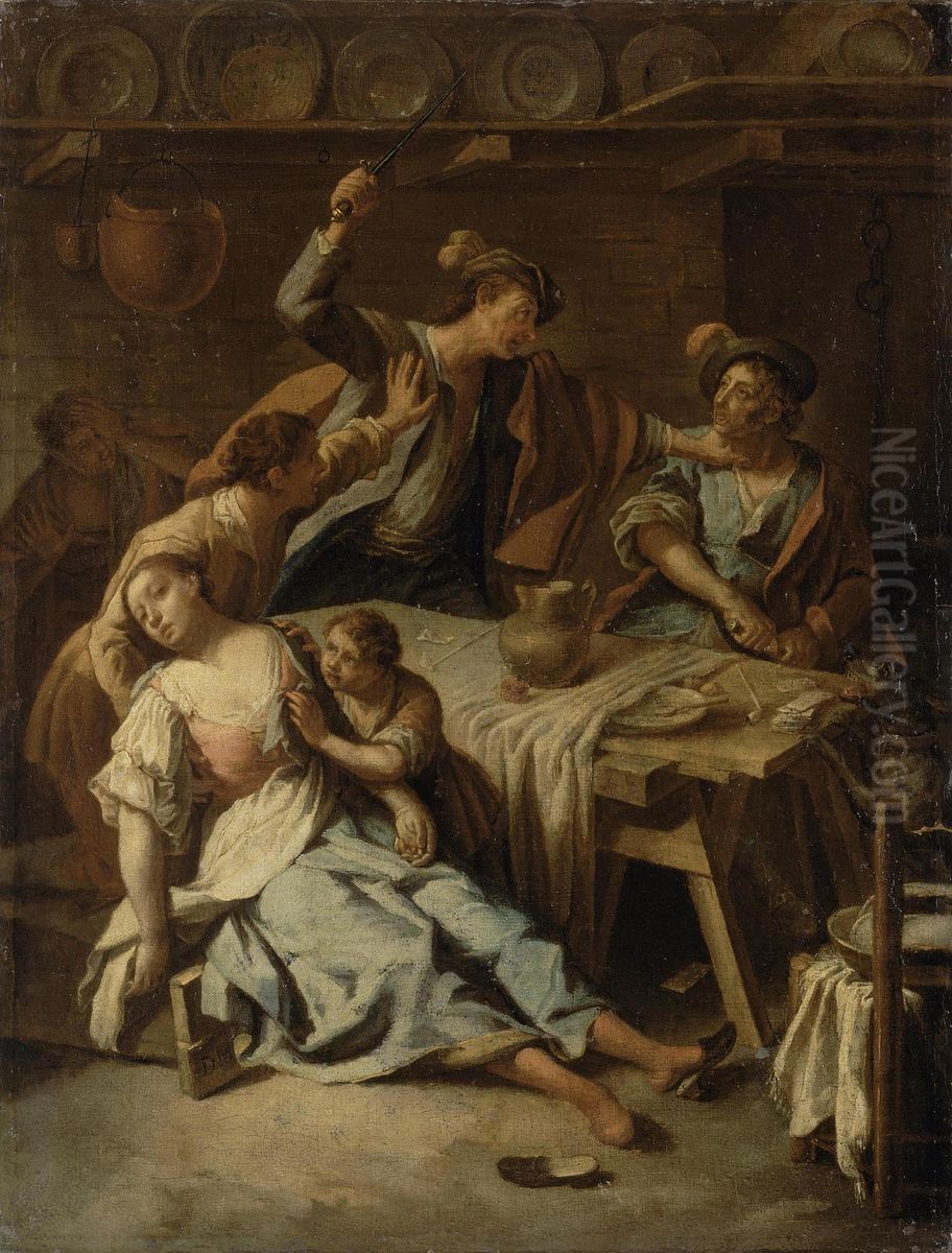 Quarrel of Gamblers Oil Painting by Domenico Maggiotto