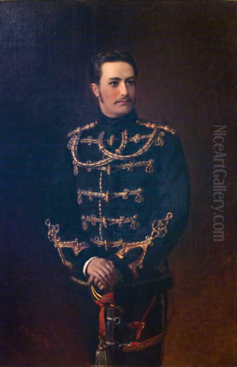 Portrait of Count Vladimir Bobrinsky, Lieutenant of the Life-Guards Hussar Regiment Oil Painting by Konstantin Makovsky