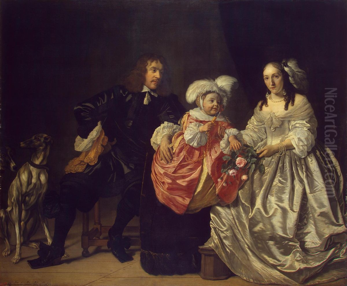 Family Portrait (Pieter Lucaszn van de Venne with Anna de Carpentier and Child) Oil Painting by Bartholomeus Van Der Helst