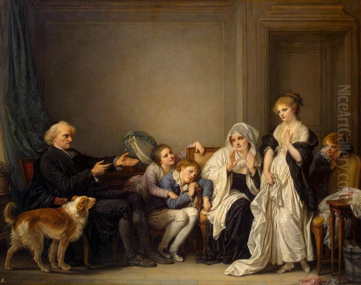 The Widow and Her Priest Oil Painting by Jean-Baptiste Greuze