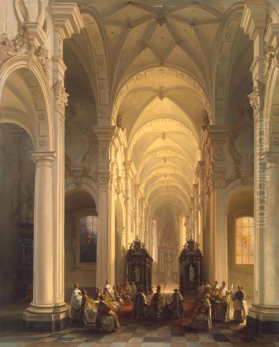 Interior of a Church in Averbode Oil Painting by Jules Victor Genisson