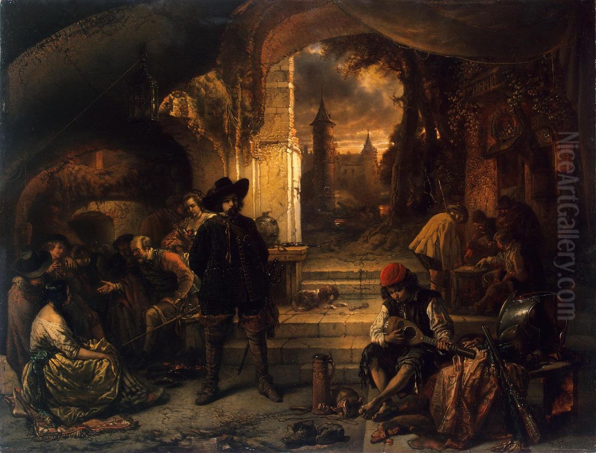 Guardroom Oil Painting by Jan August Hendrik Leys