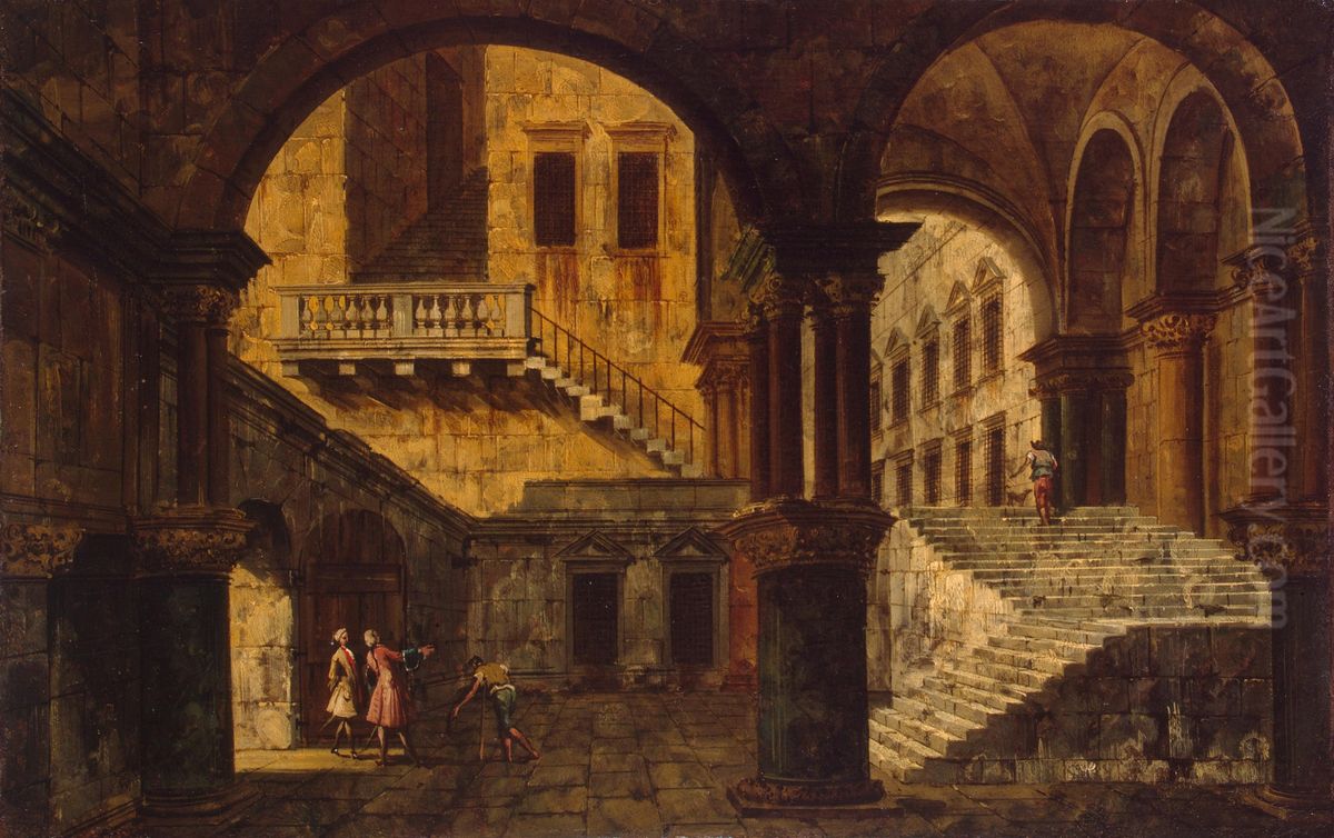 Courtyard with a Staircase Oil Painting by Michele Marieschi