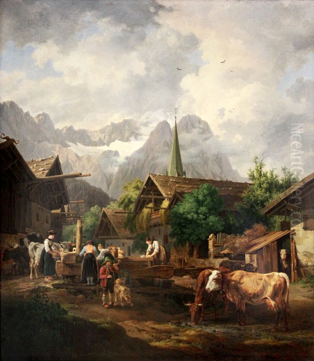 Morning in Partenkirchen Oil Painting by Peter von Hess