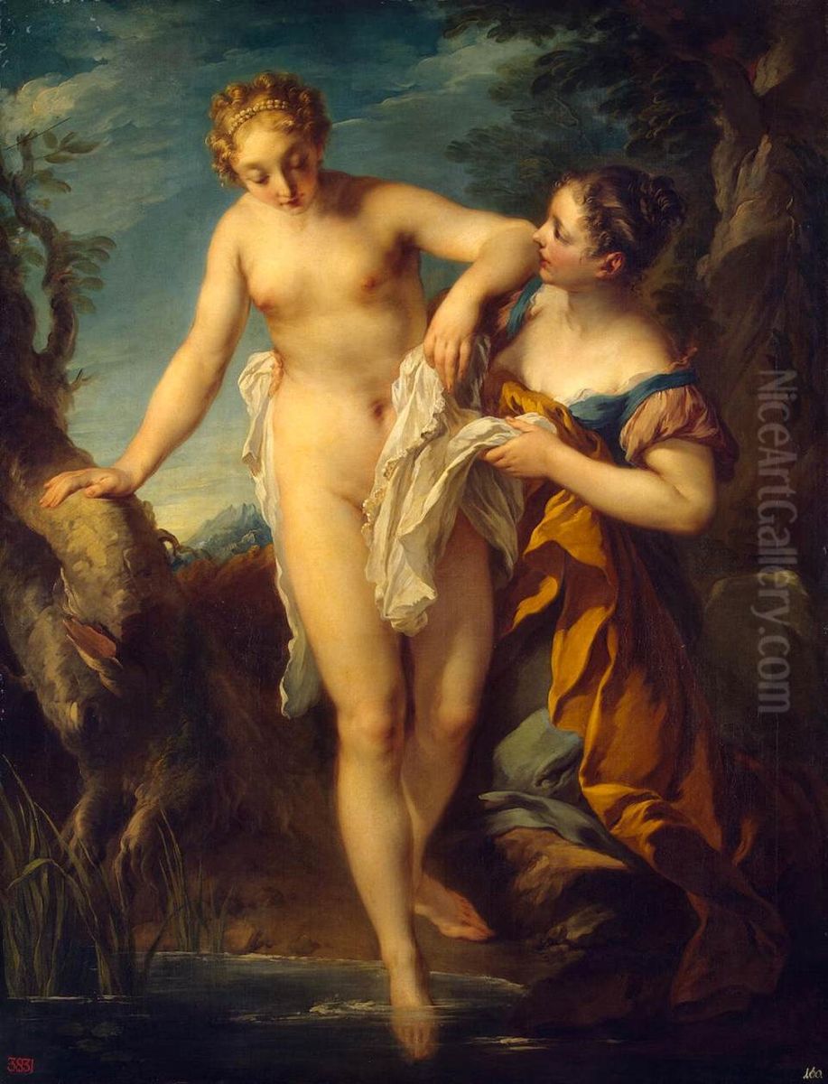 Woman Bathing Oil Painting by Francois Lemoyne