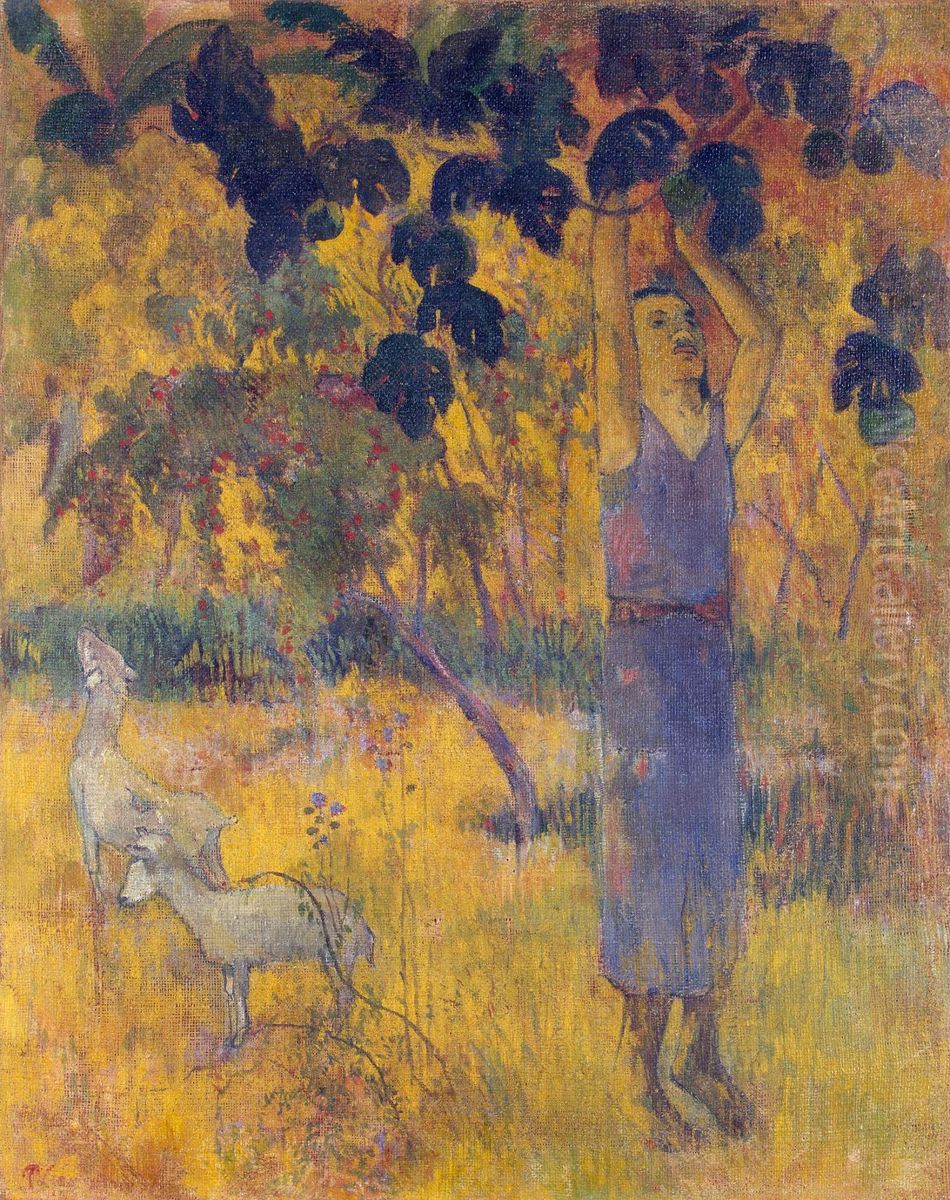 La recolte, ou Homme cueillant des fruits Oil Painting by Paul Gauguin