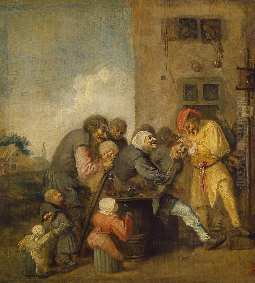 Village Charlatan (The Operation for Stone in the Head) Oil Painting by Adriaen Brouwer