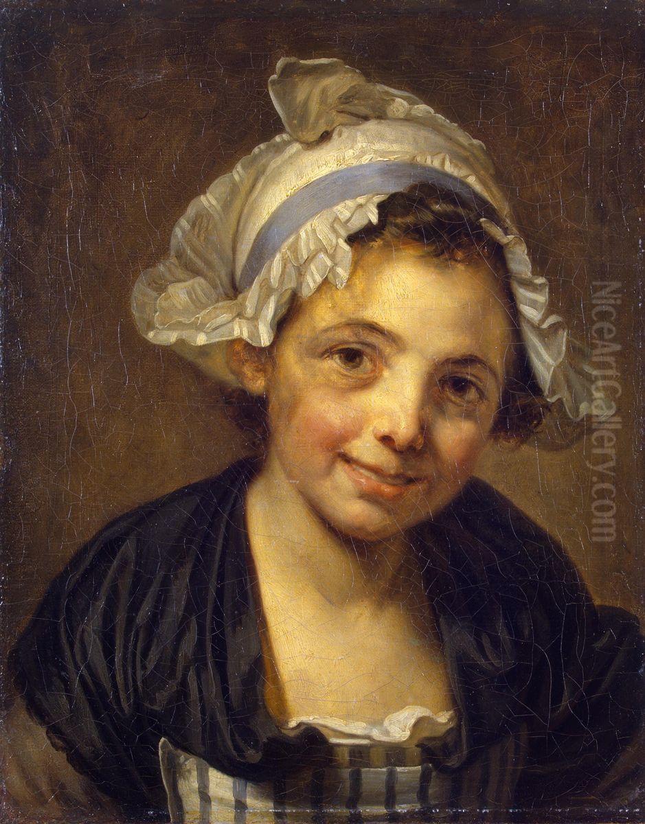 Head of a Young Girl in a Bonnet Oil Painting by Jean-Baptiste Greuze