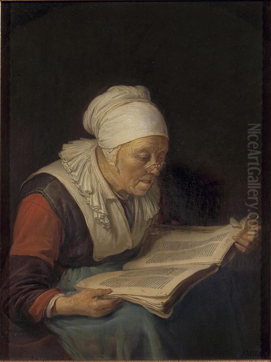 Old Woman Reading a Book Oil Painting by Gerrit Dou