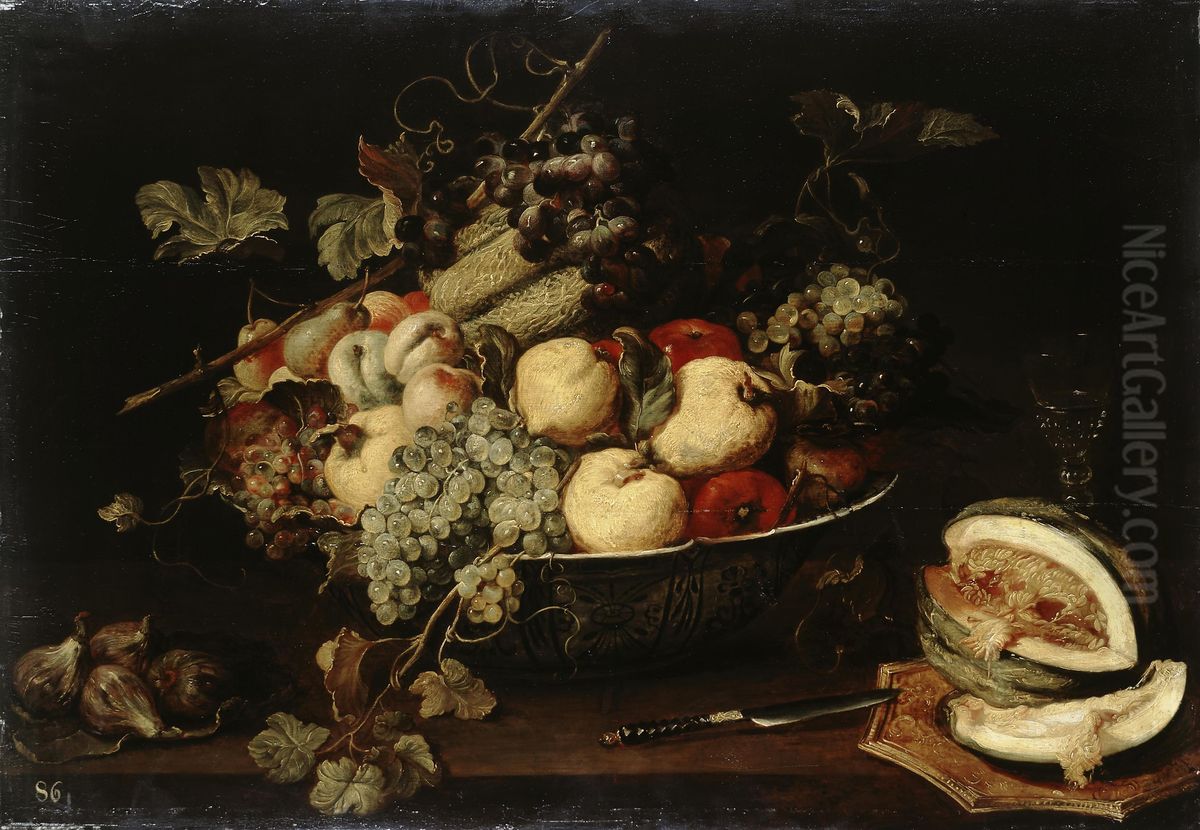 Fruit in a Bowl and a Sliced Melon Oil Painting by Frans Snyders
