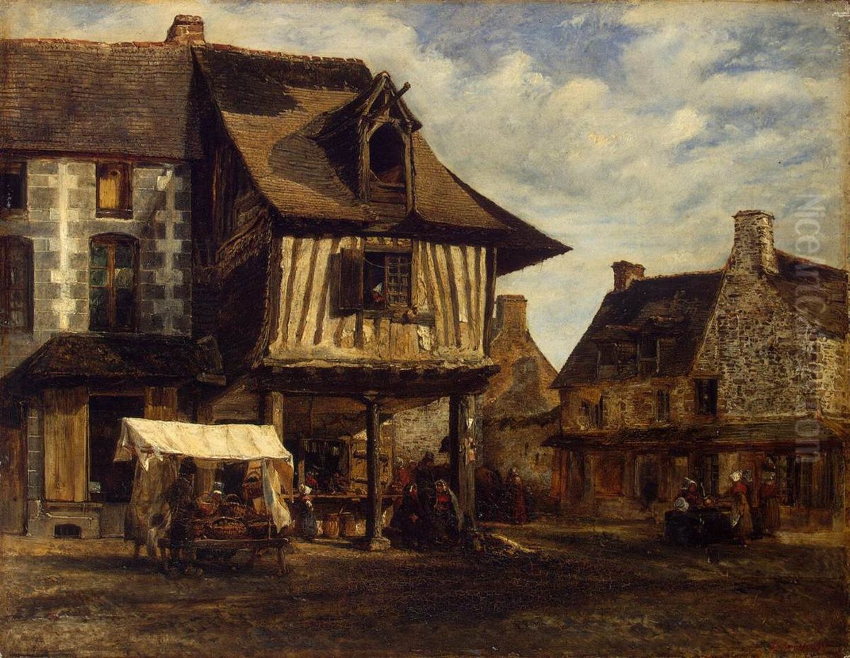 Market-Place in Normandy Oil Painting by Theodore Rousseau
