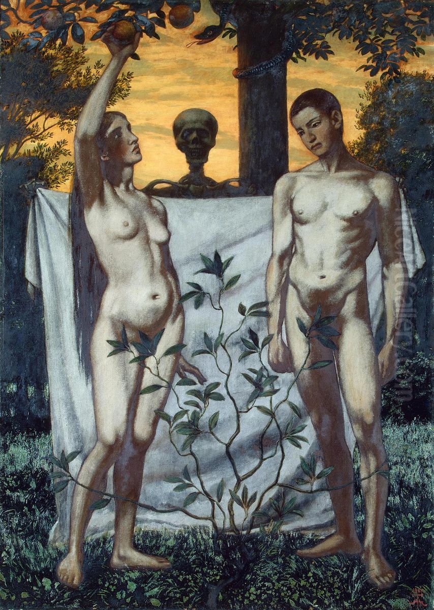 Adam and Eve Oil Painting by Hans Thoma