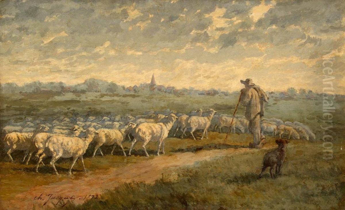 Landscape with a Herd Oil Painting by Charles Jacque