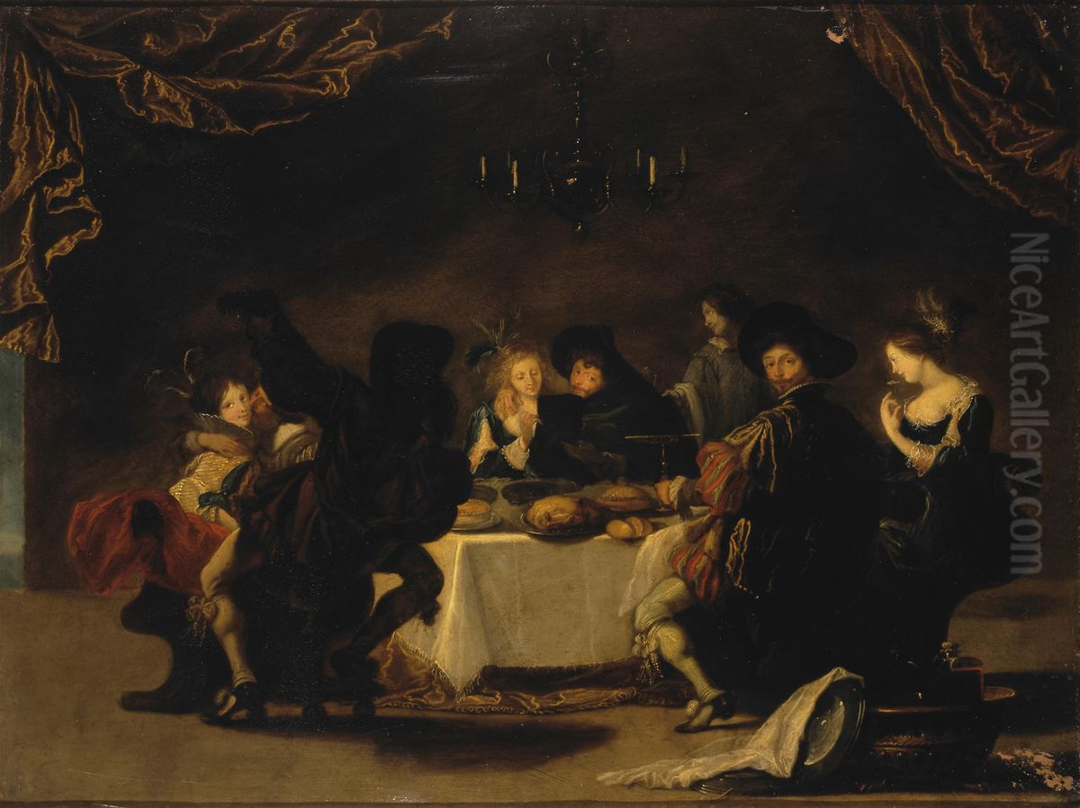 Merry Company Oil Painting by Simon de Vos
