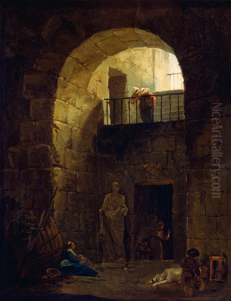 Neglected Statue Oil Painting by Hubert Robert
