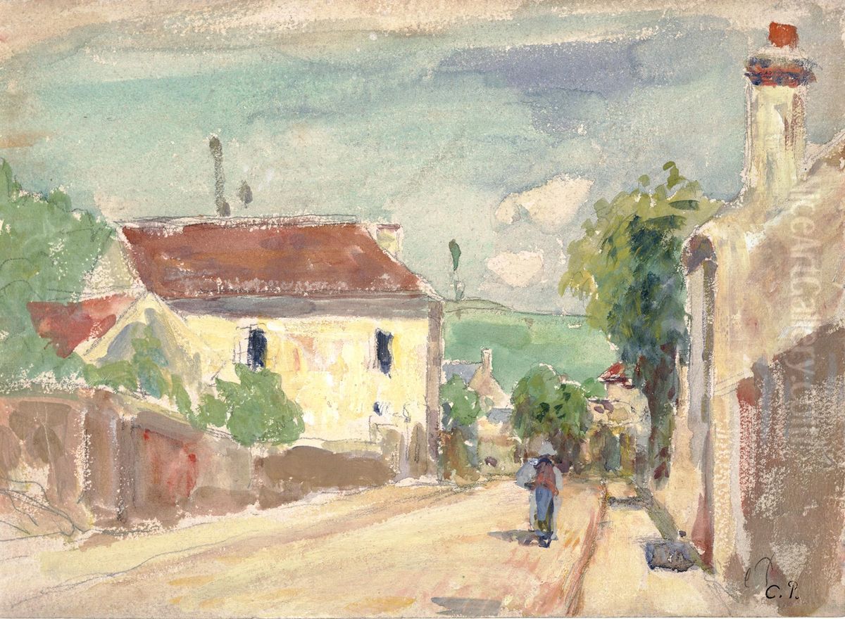 La Rue de l'Hermitage, Pontoise Oil Painting by Camille Pissarro