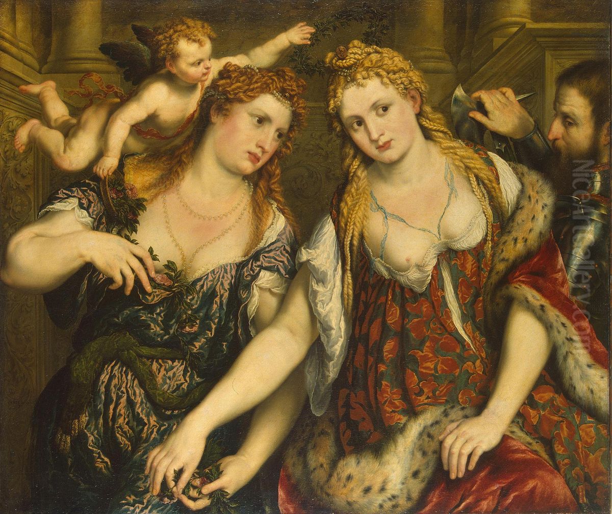Venus, Flora, Mars and Cupid (Allegory) Oil Painting by Paris Bordone