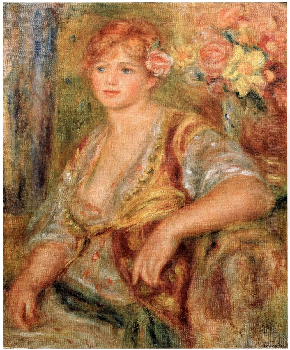Blonde Girl with a Rose Oil Painting by Pierre Auguste Renoir