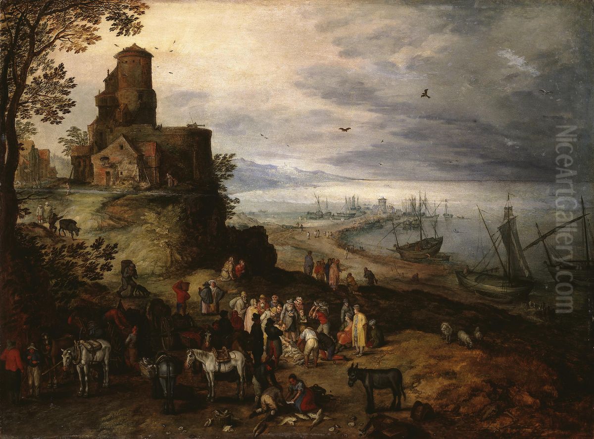 Fish Market (Calling the Apostoles Peter and Andrew) Oil Painting by Jan Brughel