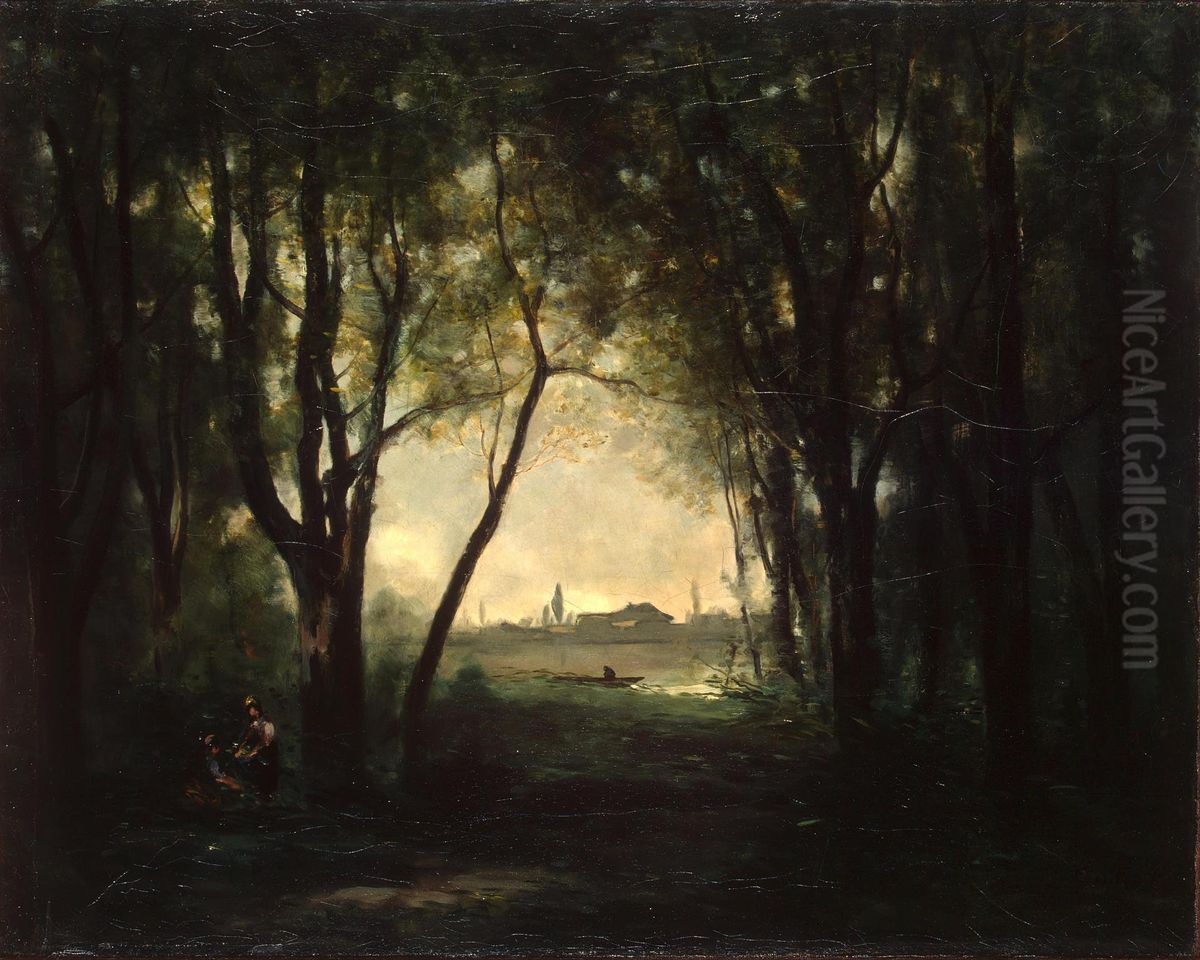 Landscape with a Lake Oil Painting by Jean-Baptiste Camille Corot