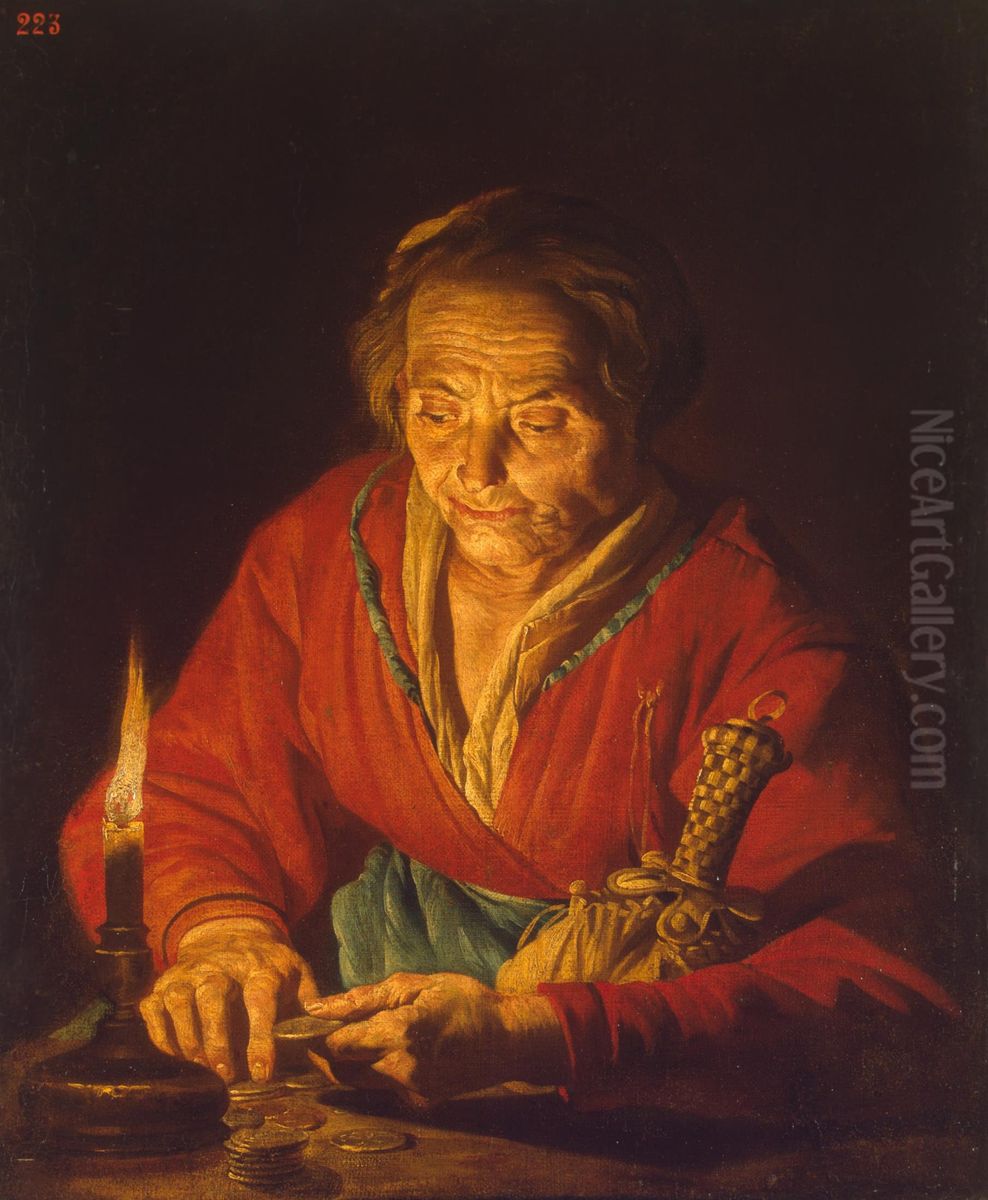 Old Woman with a Candle Oil Painting by Matthias Stom