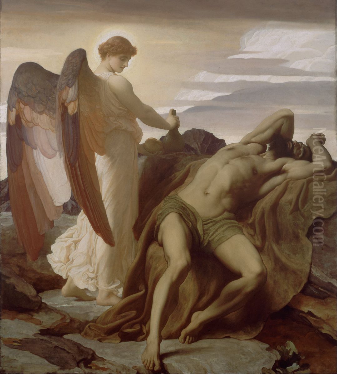Elijah in the Wilderness Oil Painting by Lord Frederick Leighton