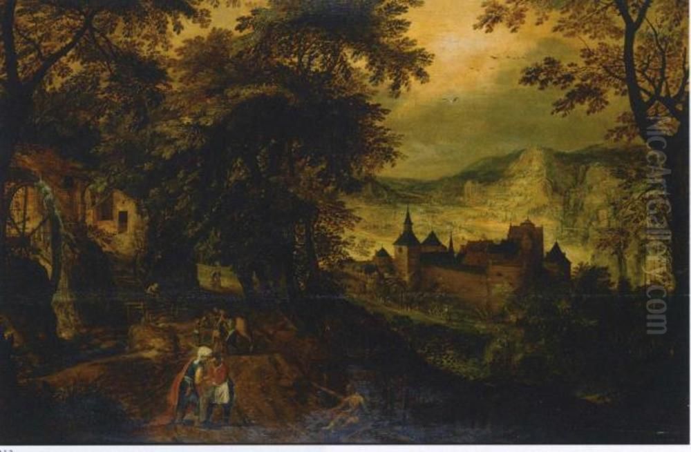 Landscape with the Good Samaritan Oil Painting by Adriaen Van Stalbemt