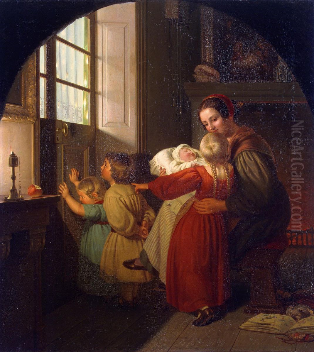 Kinder in Erwartung des Weihnachtsbaumes (Weihnachtsabend) Oil Painting by Theodor Hildebrandt