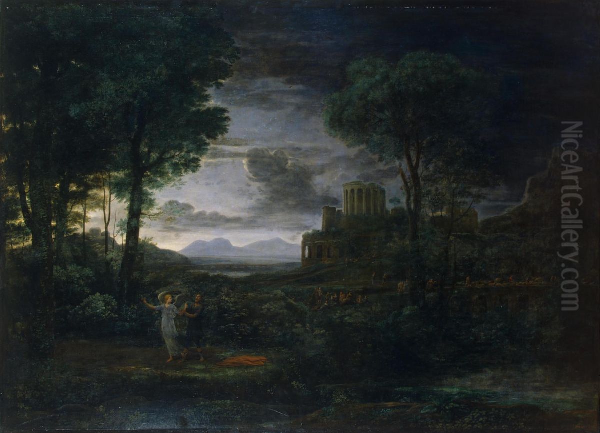 Landscape with Jacob Wrestling with the Angel (Night) Oil Painting by Claude Lorrain (Claude Gellee)