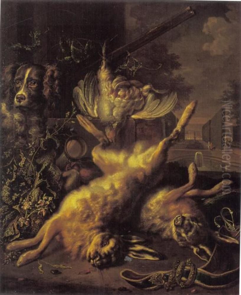 Hunting Trophies Oil Painting by Dirk Valkenburg