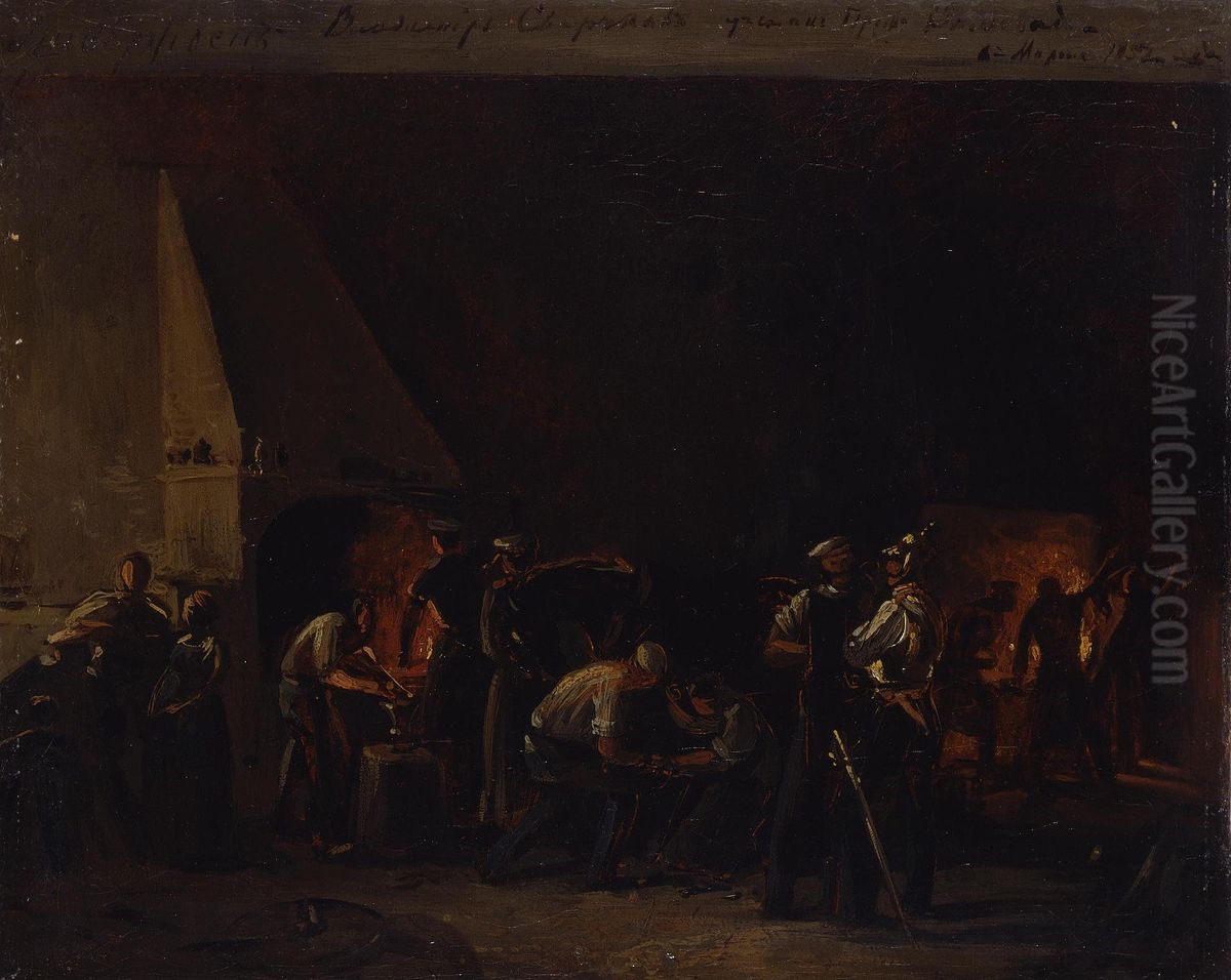 Forge of the Life-Guards Horse Regiment Oil Painting by Wladimir Swertschkoff