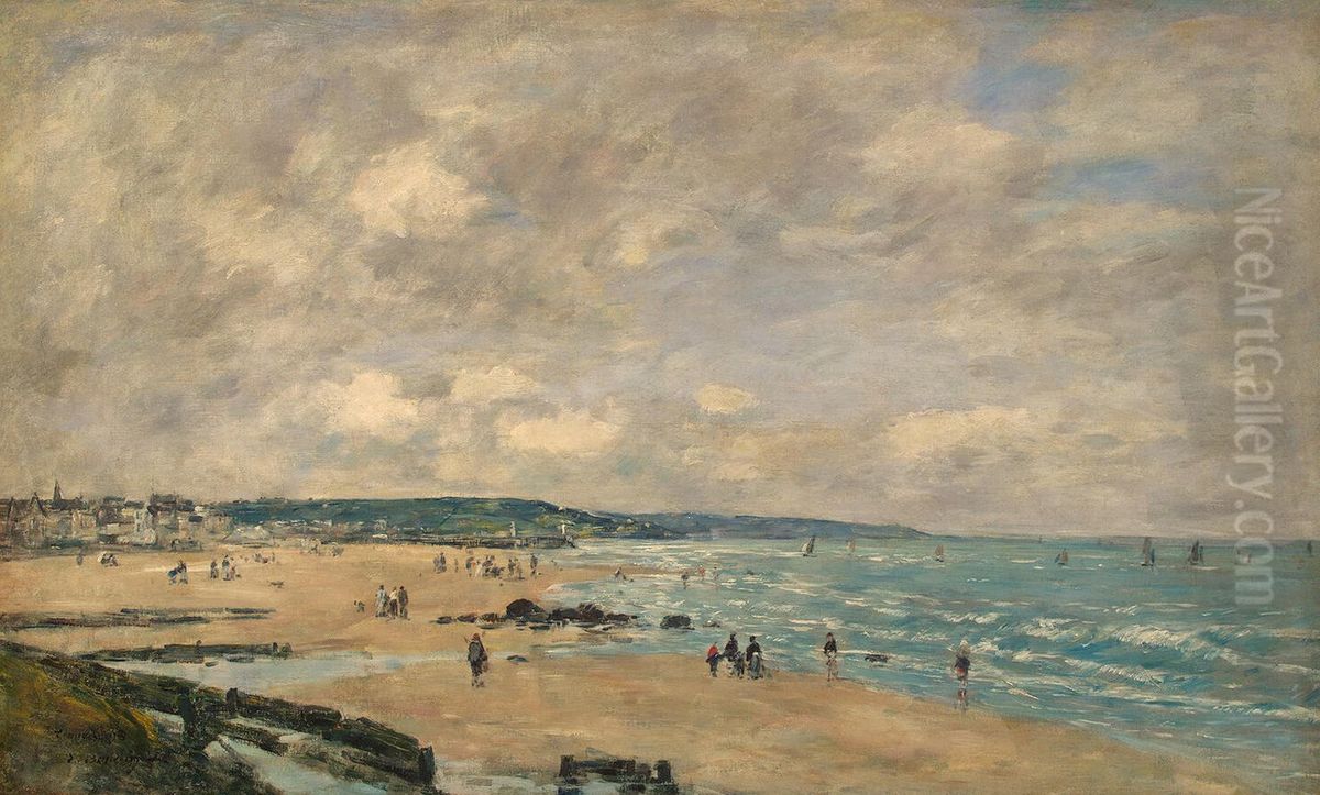 La plage de Tourgeville Oil Painting by Eugene Louis Boudin