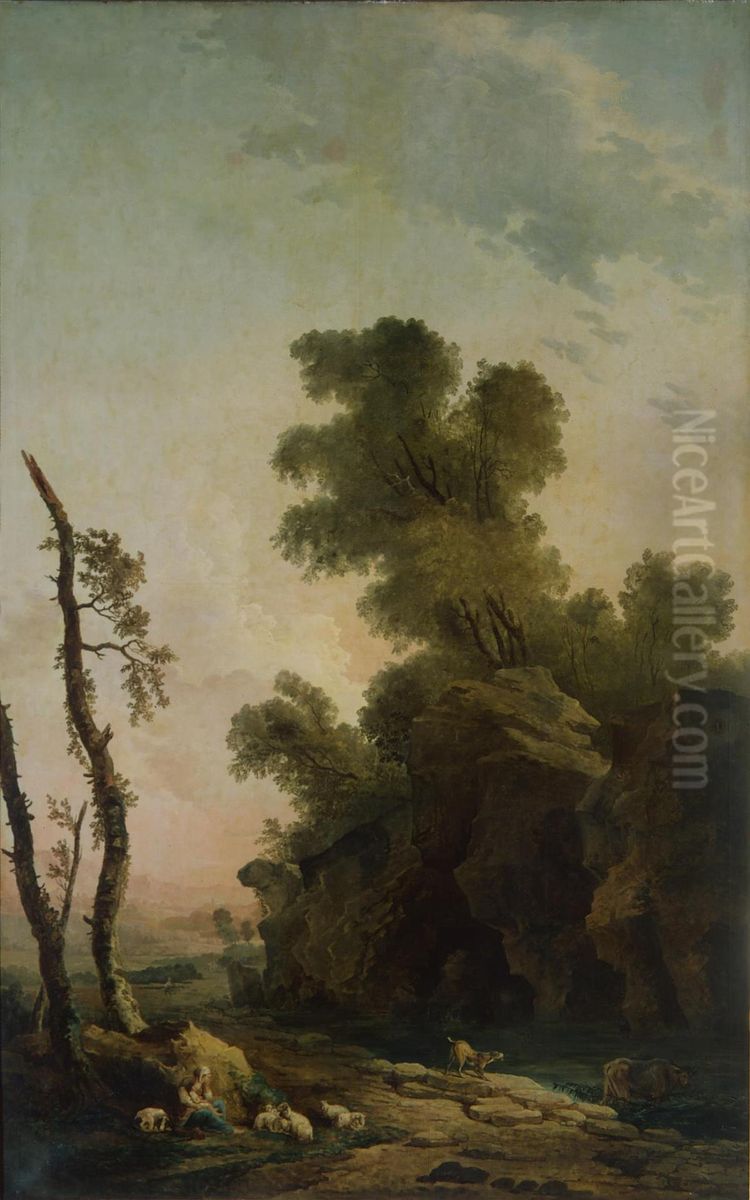 Landscape with Rocks Oil Painting by Hubert Robert