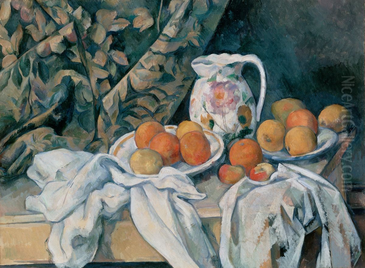 Still Life with a Curtain Oil Painting by Paul Cezanne