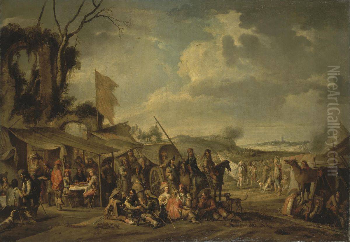 A Camp by the Ruins Oil Painting by Cornelis de Wael