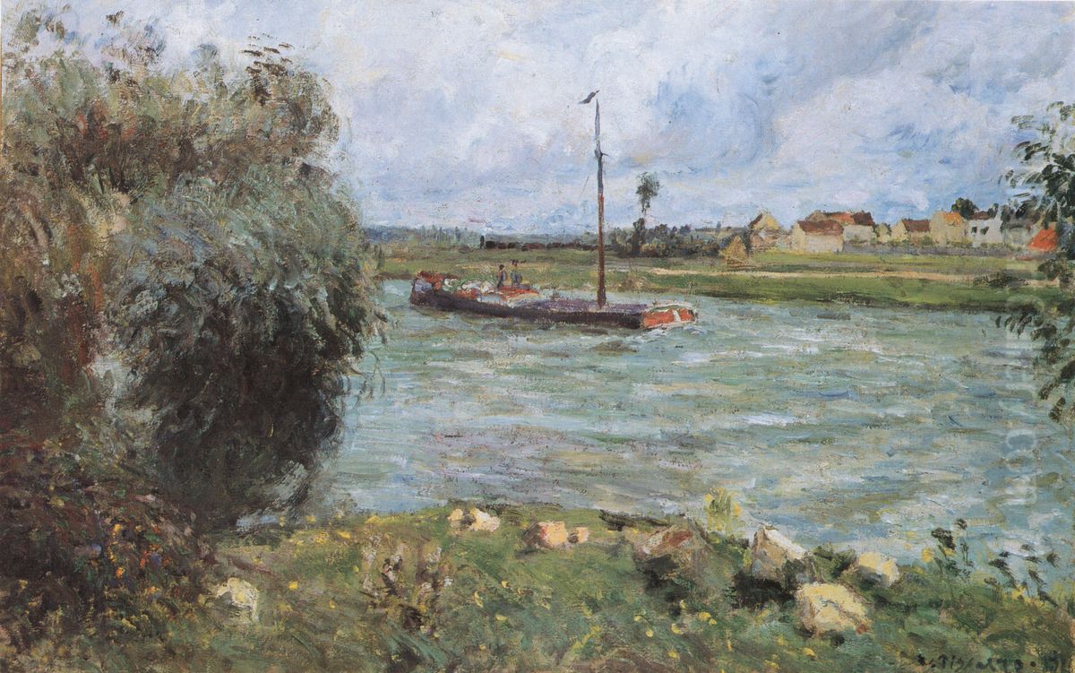 Banks of the Oise, the Countryside near Pontoise Oil Painting by Camille Pissarro