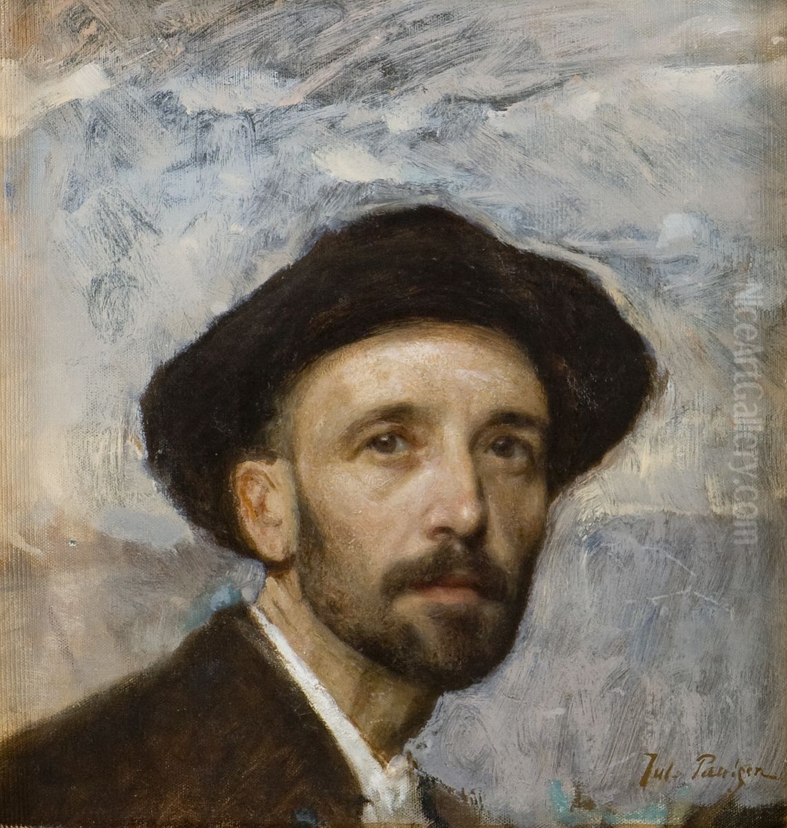 Self-portrait with soft hat Oil Painting by Julius Paulsen