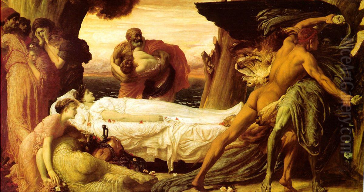 Hercules Fighting Death to Save Alcestis Oil Painting by Lord Frederick Leighton