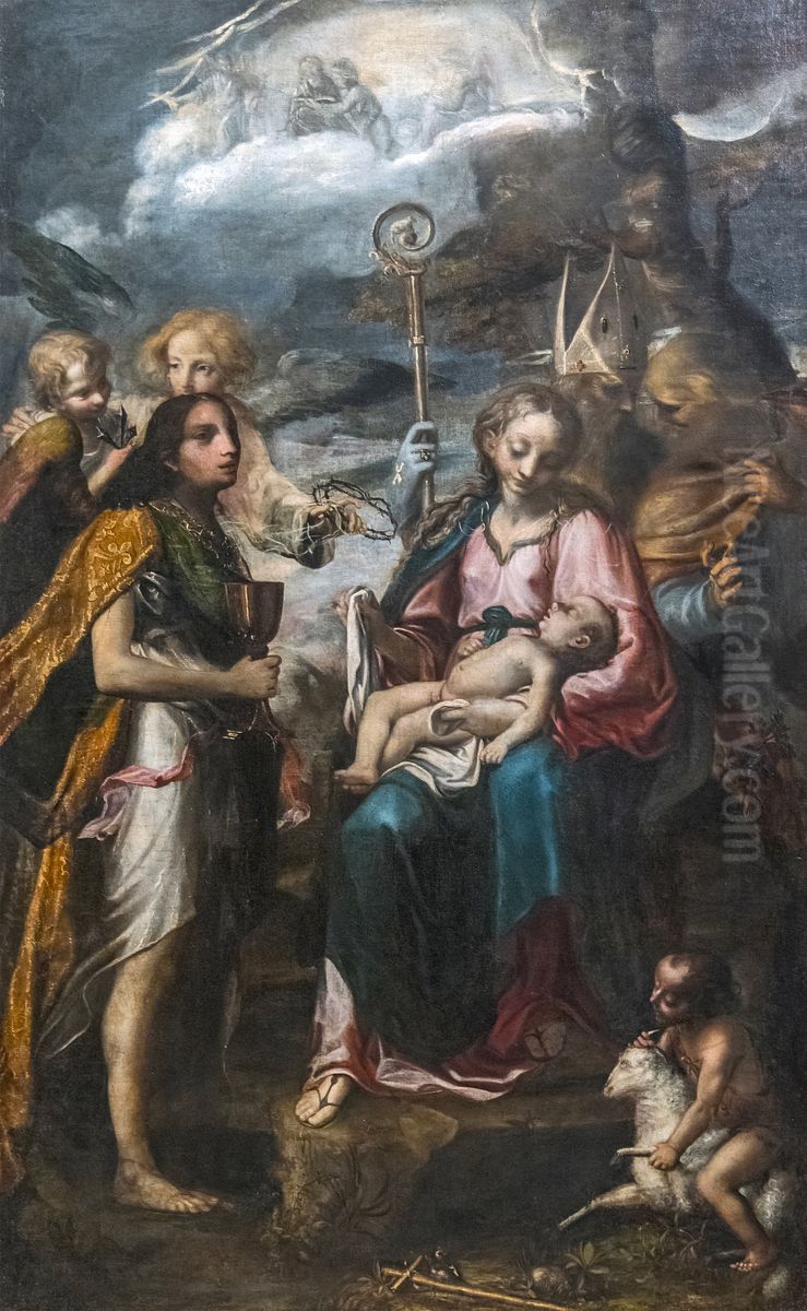 The Virgin with the child and the mystery of the PassionFrancais:La Vierge a l'enfant et le mystere de la PassionItaliano:La Vergine con il bambino e il mistero della Passione Oil Painting by Giovanni Battista Tinti